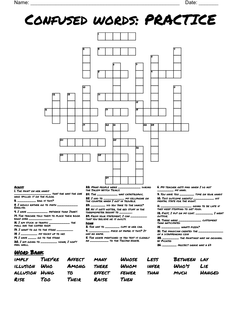Confused words: PRACTICE Crossword