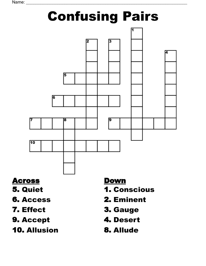 Confusing Pairs Crossword