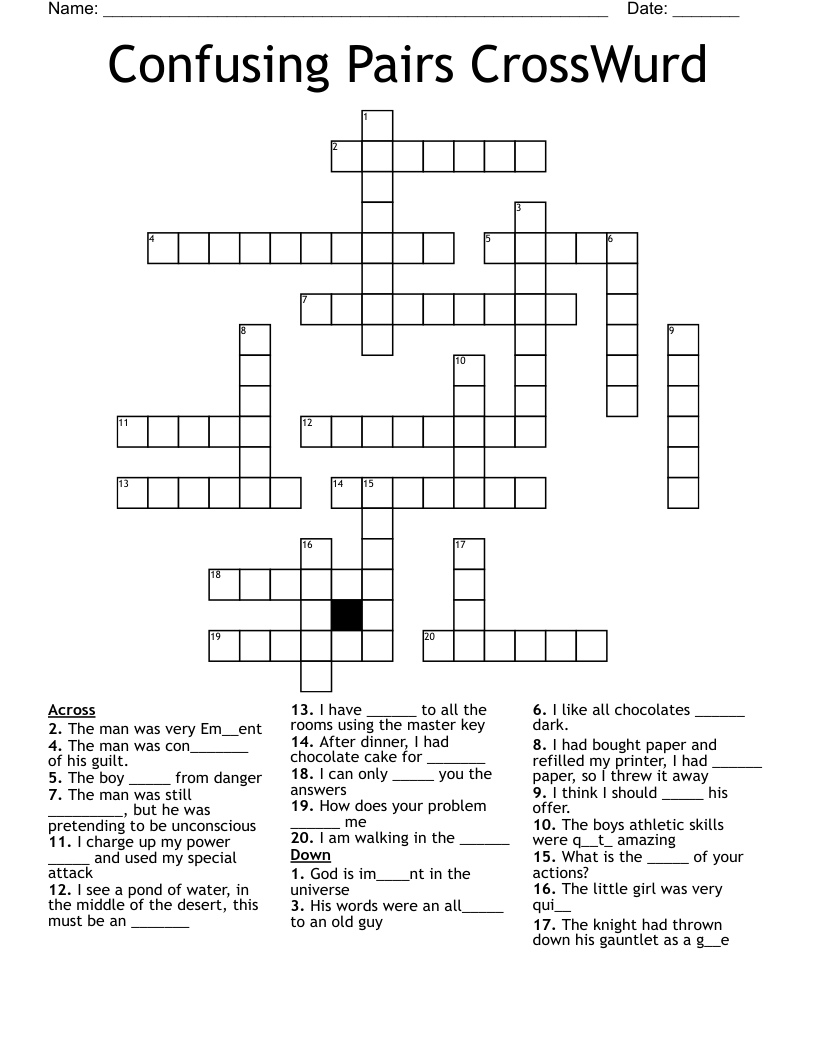Confusing Pairs CrossWurd Crossword