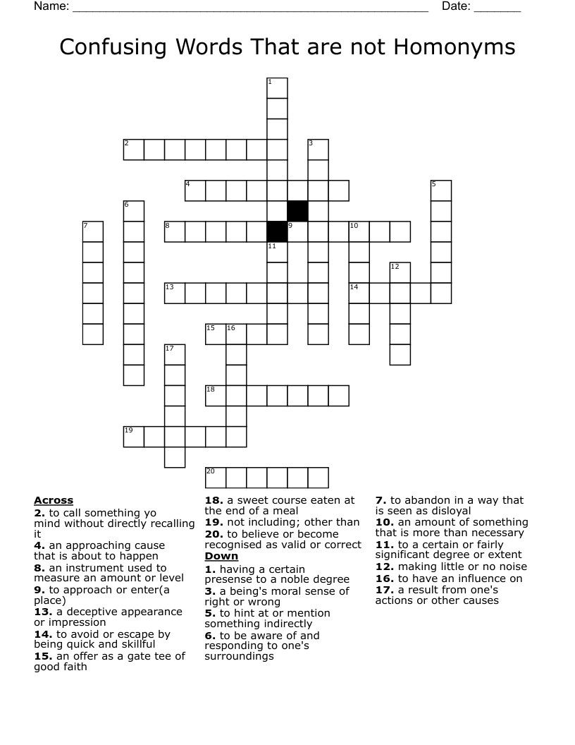Confusing Words That are not Homonyms Crossword