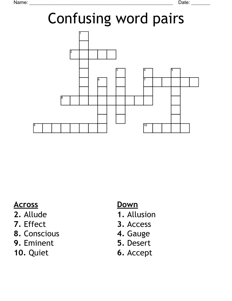 Confusing word pairs Crossword
