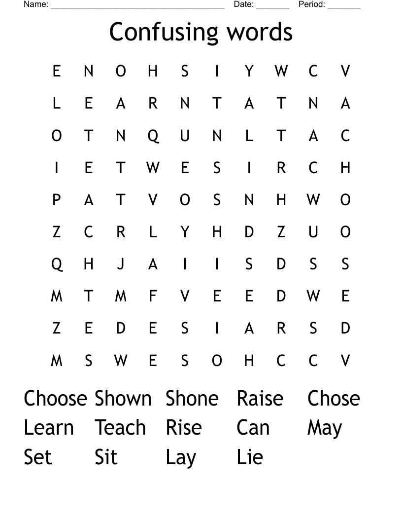 Confusing words Word Search