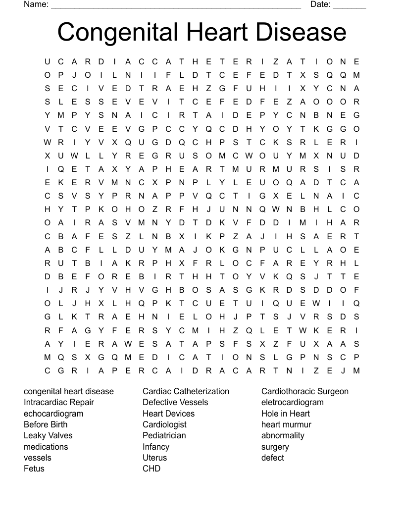 Congenital Heart Disease  Word Search