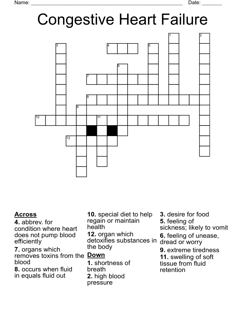 Congestive Heart Failure Crossword