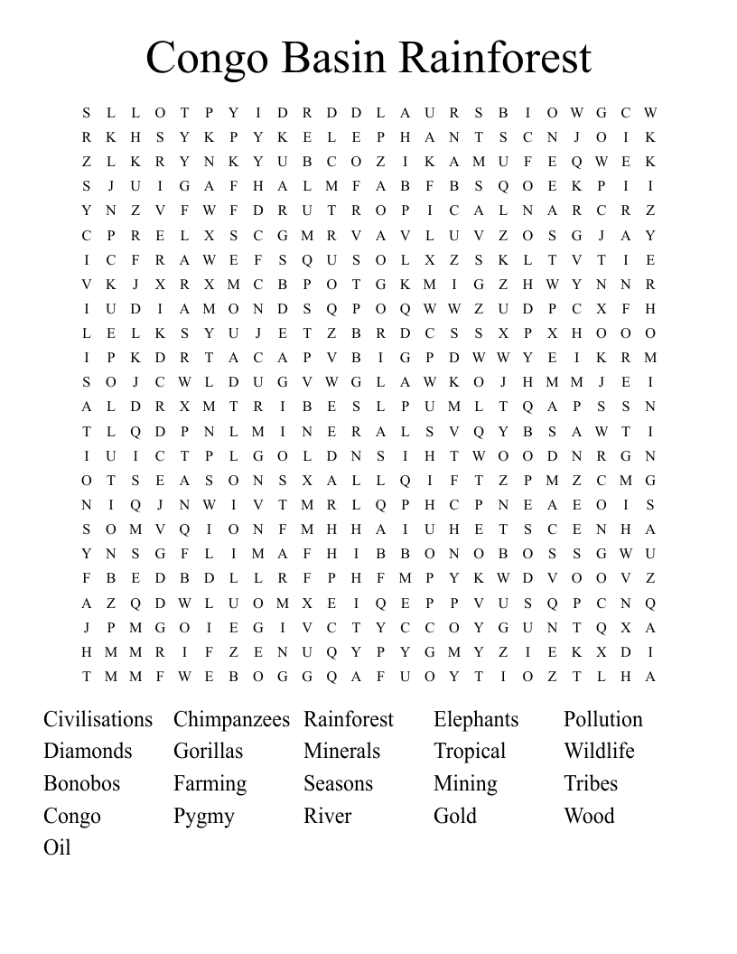 Congo Basin Rainforest Word Search