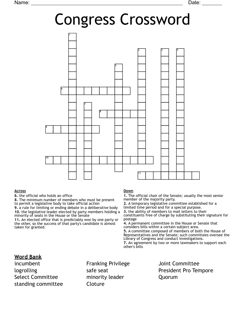 Congress Crossword