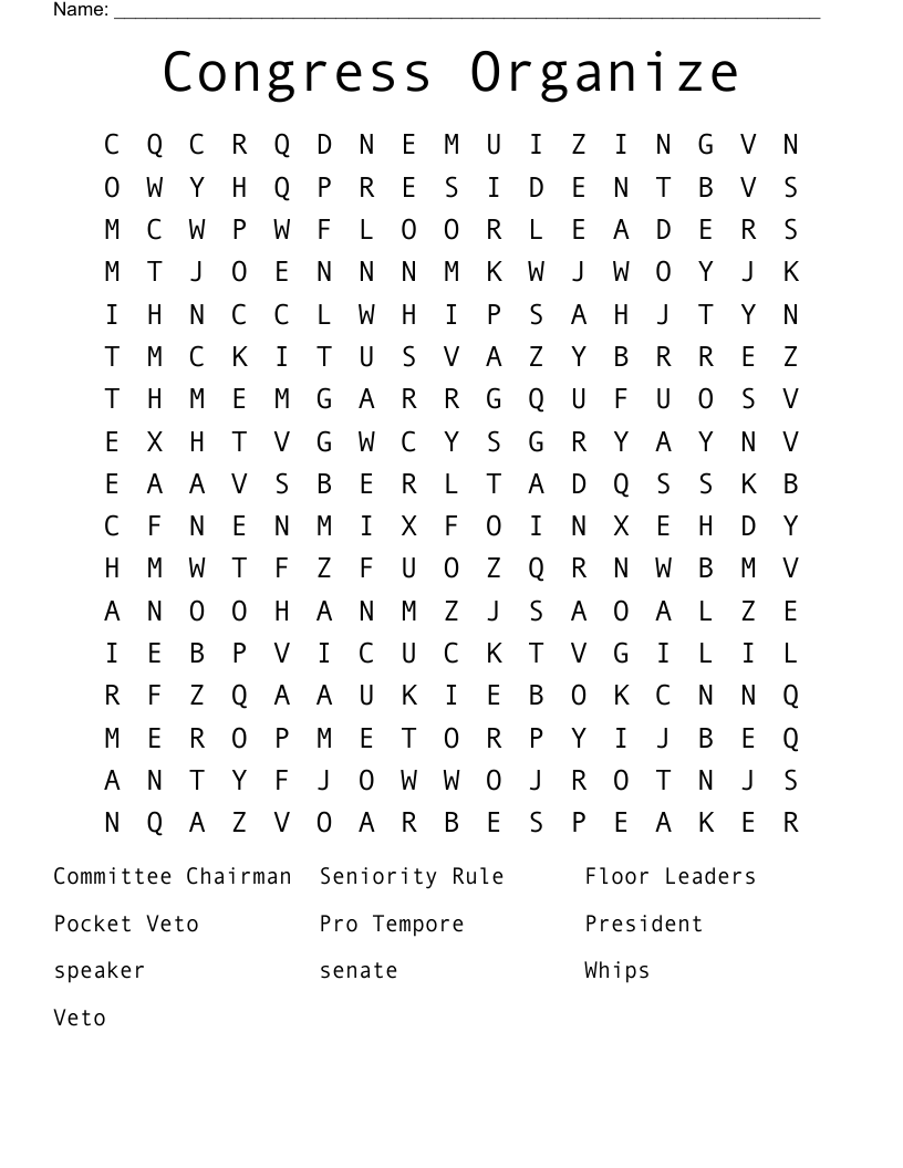 Congress Organize Word Search