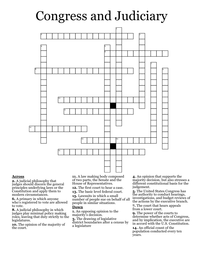 Congress and Judiciary Crossword
