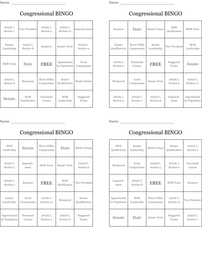 Congressional BINGO