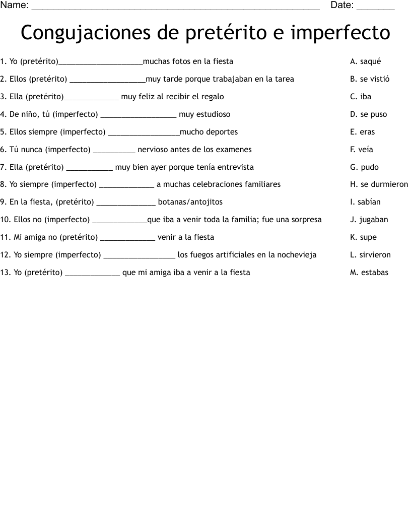 Congujaciones de pretérito e imperfecto Worksheet