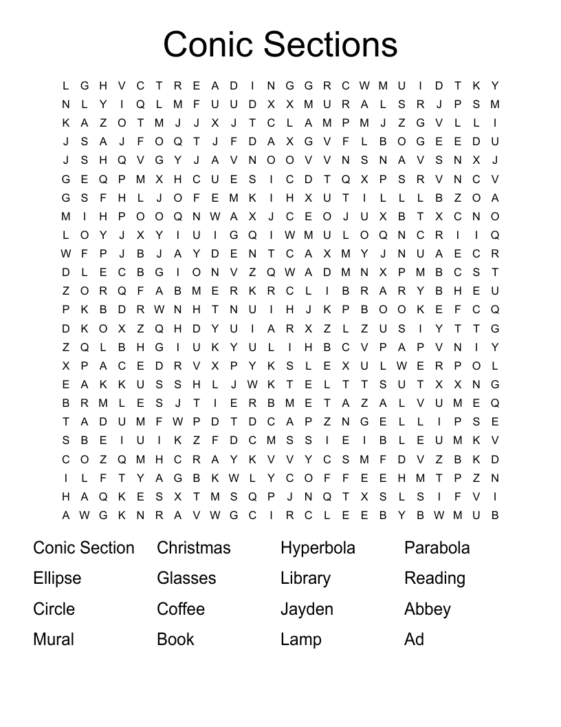 Conic Sections Word Search