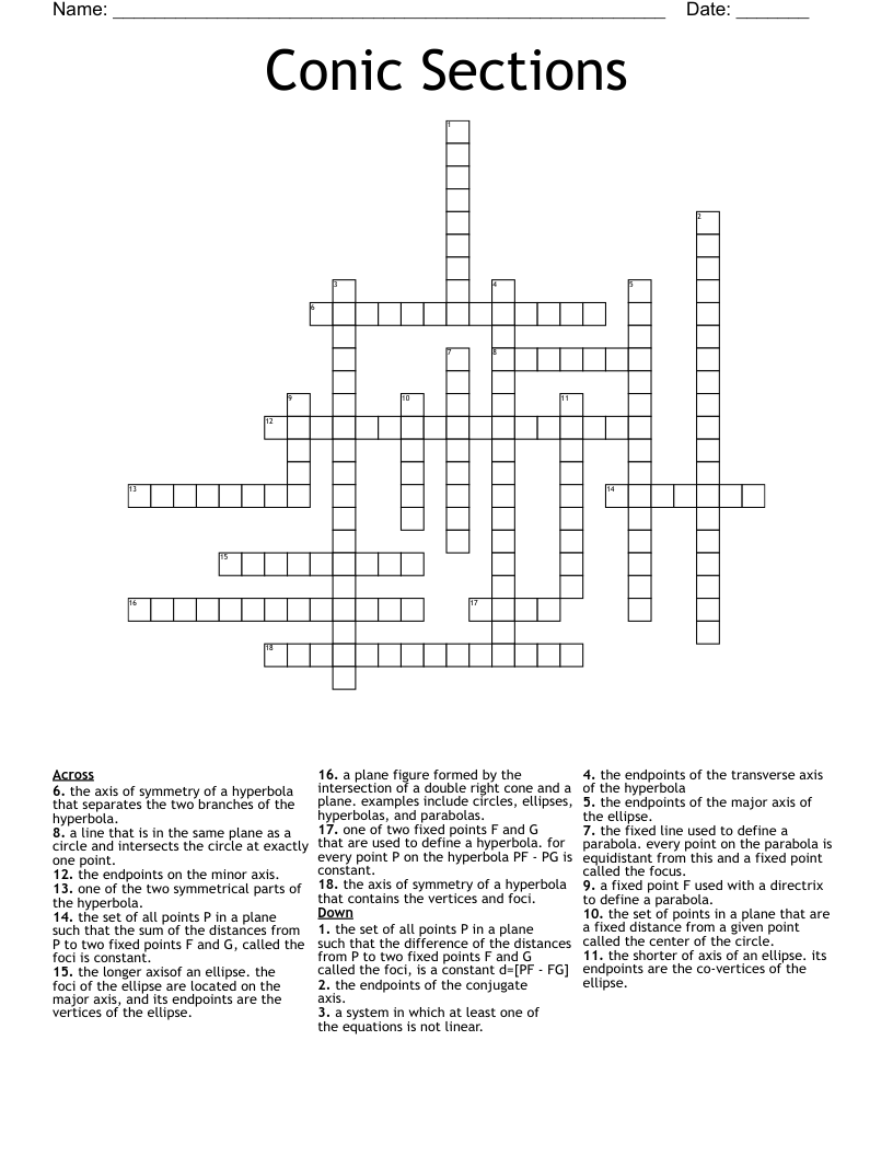Conic Sections Crossword