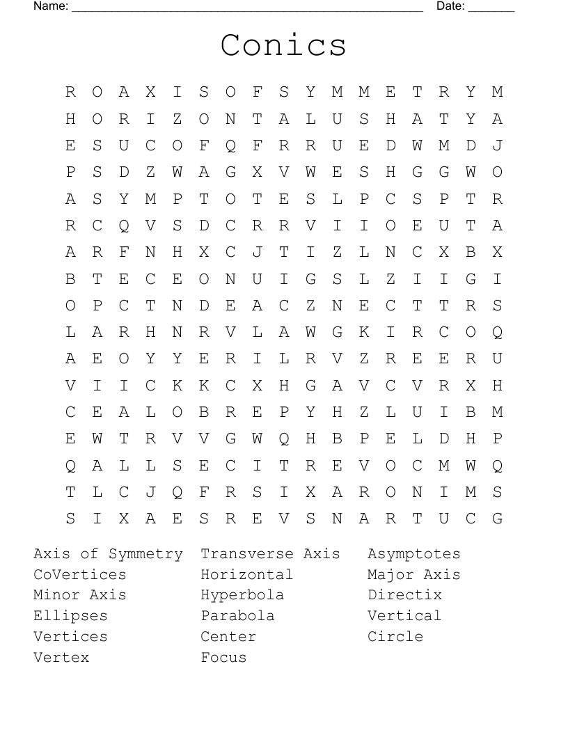 Conics Word Search