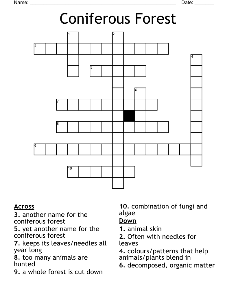 Coniferous Forest Crossword