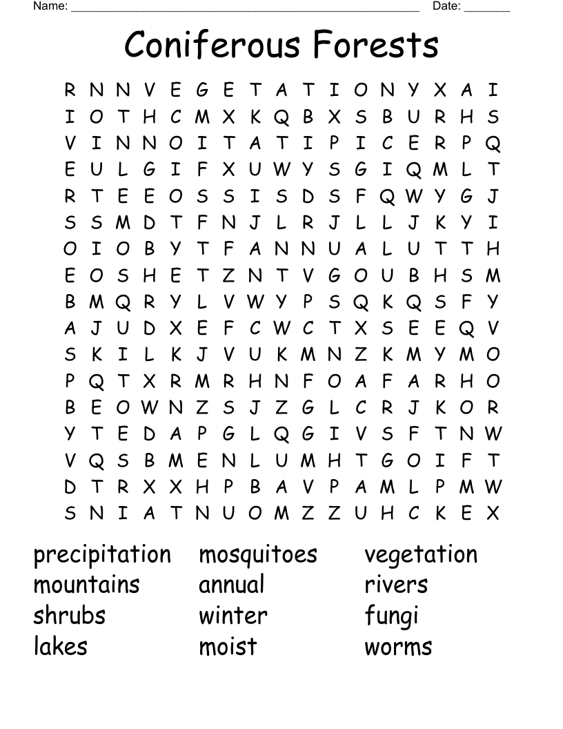 Coniferous Forests Word Search