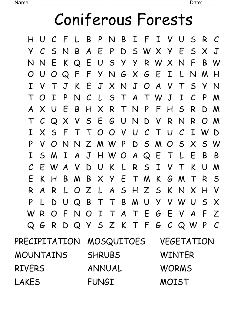 Coniferous Forests Word Search