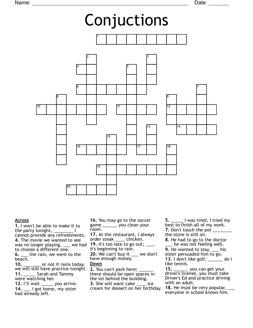 Conjuctions Crossword