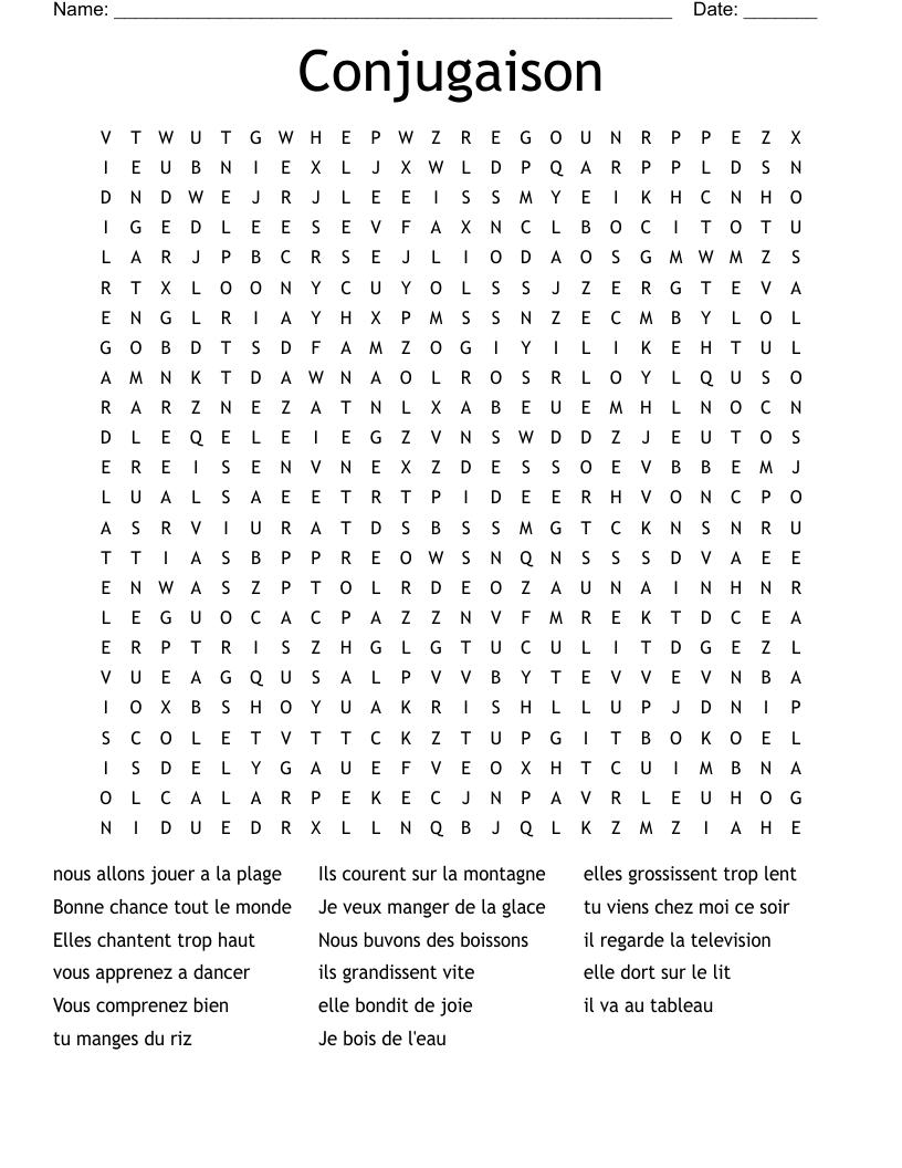 Conjugaison  Word Search