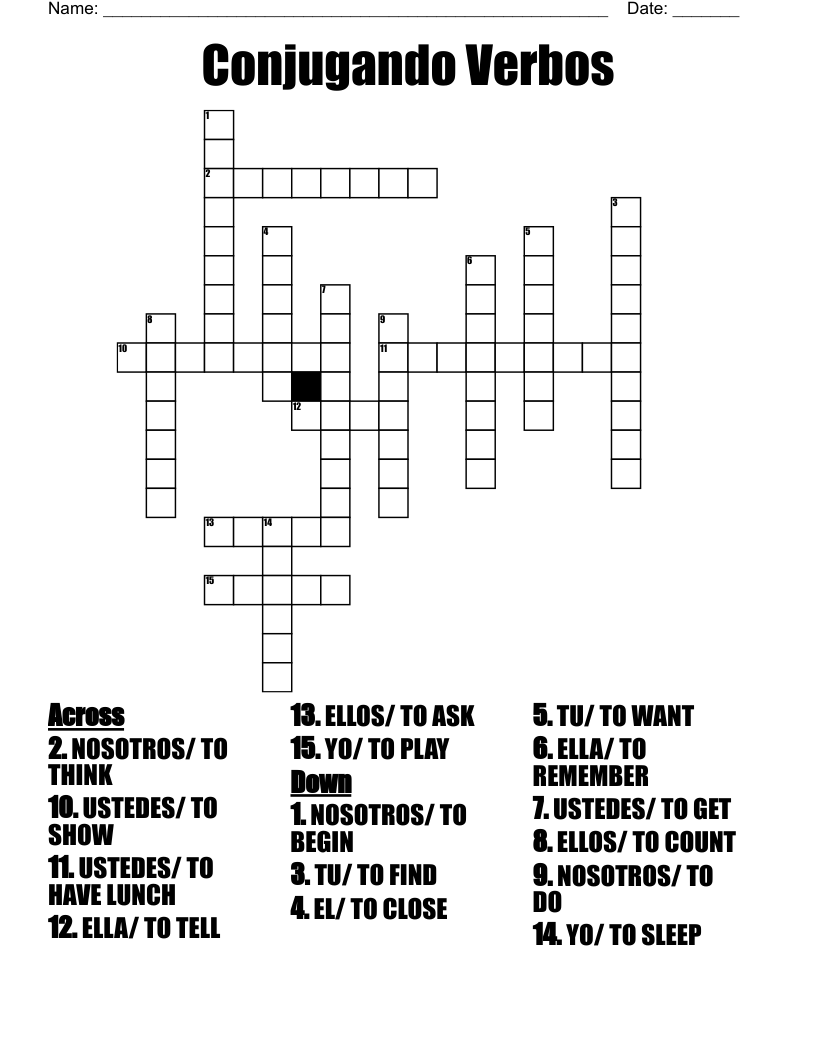 Conjugando Verbos Crossword