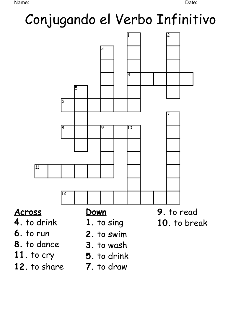 Conjugando el Verbo Infinitivo Crossword