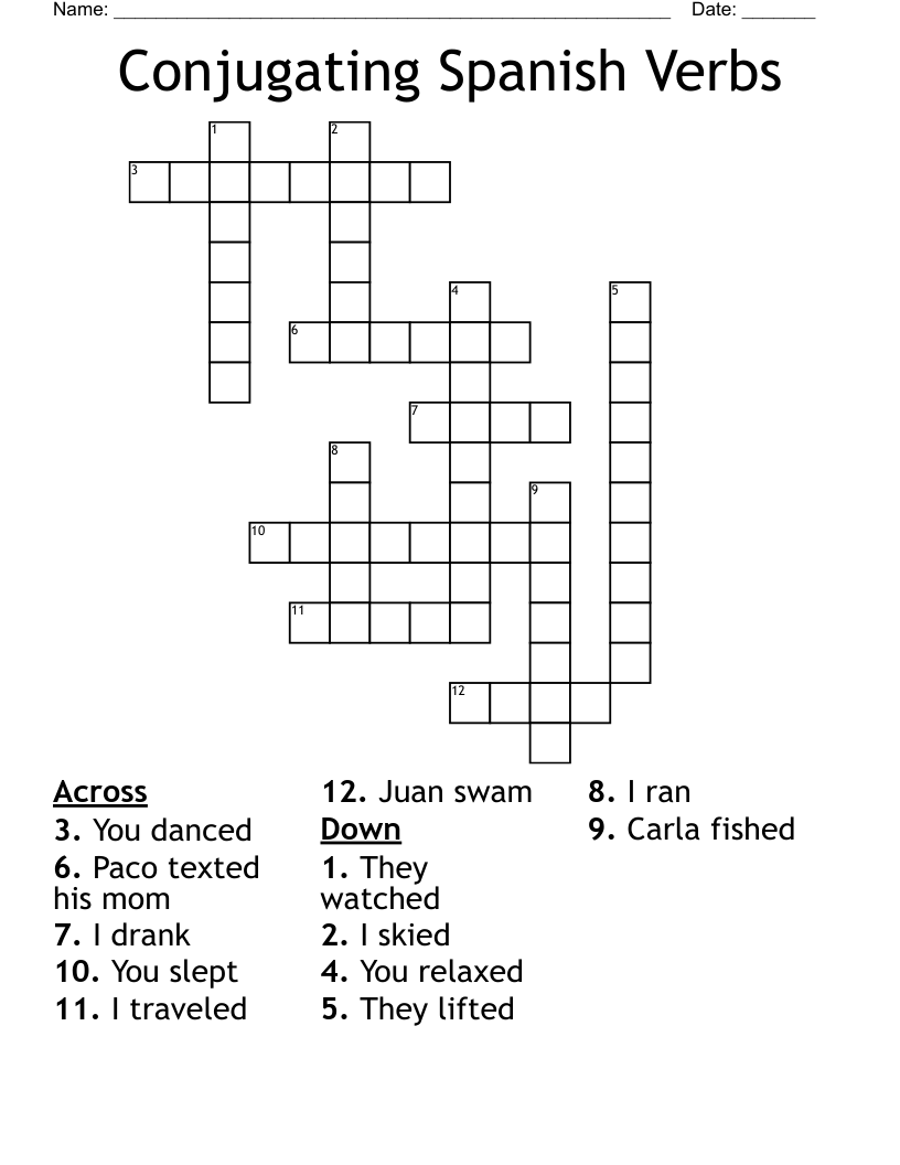 Conjugating Spanish Verbs Crossword