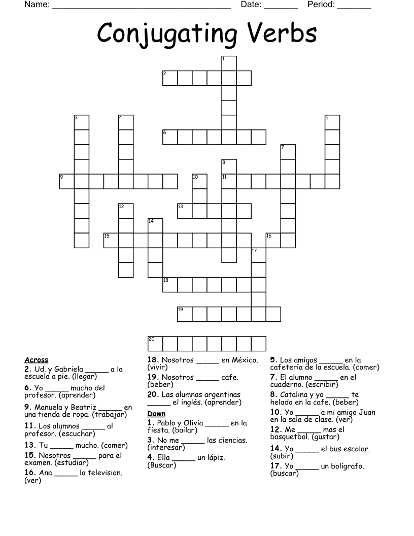 Conjugating Verbs Crossword