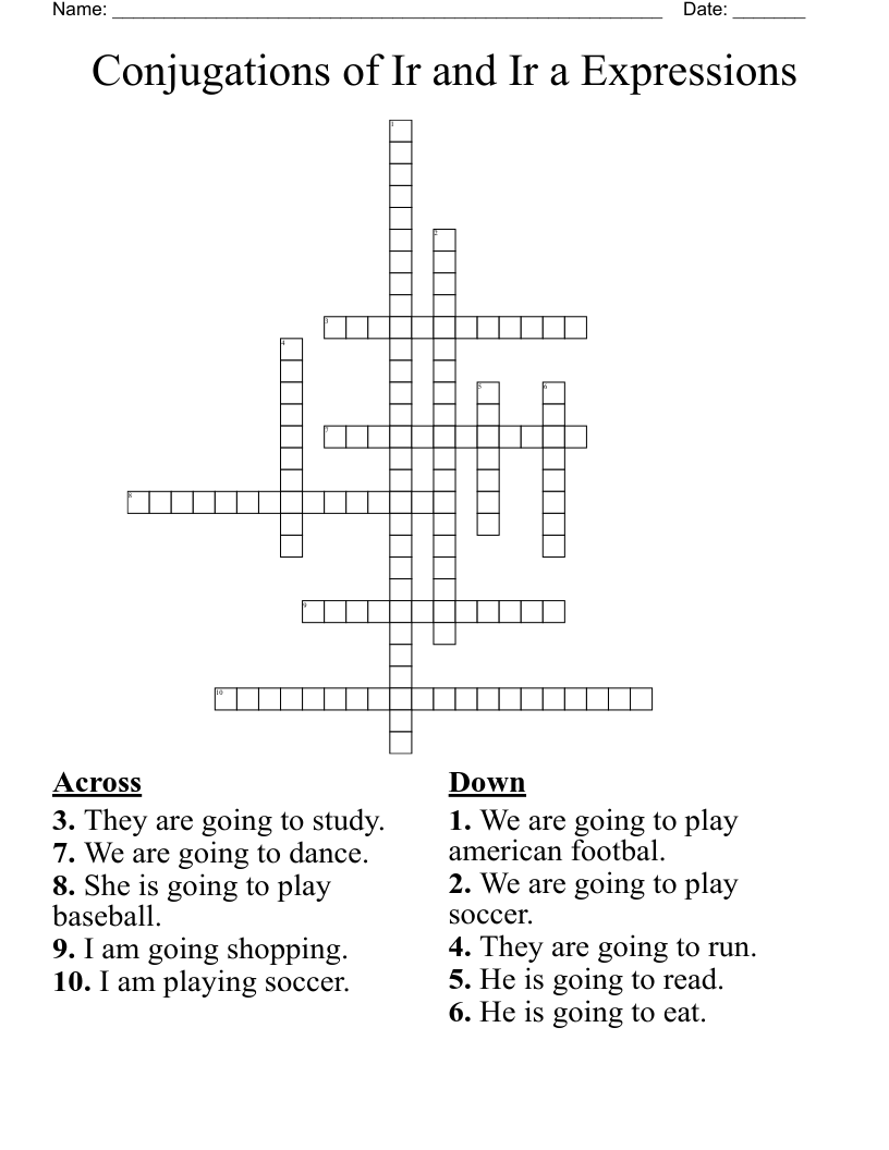 Conjugations of Ir and Ir a Expressions Crossword