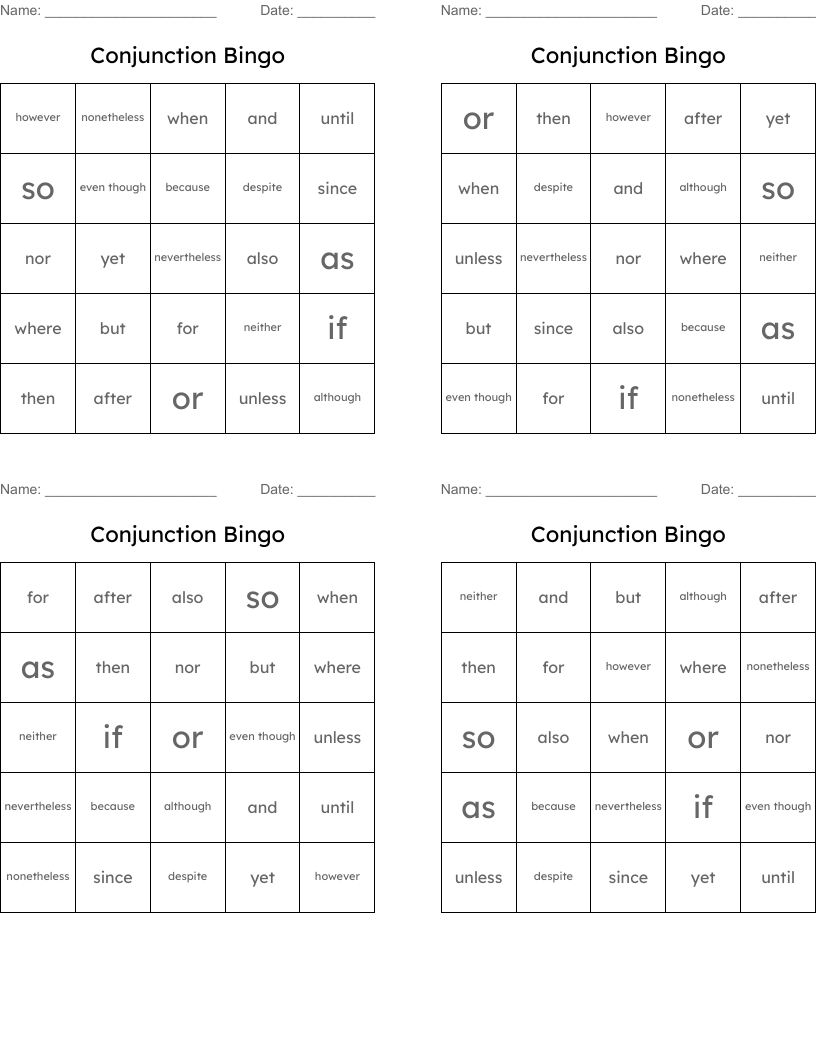 Conjunction Bingo