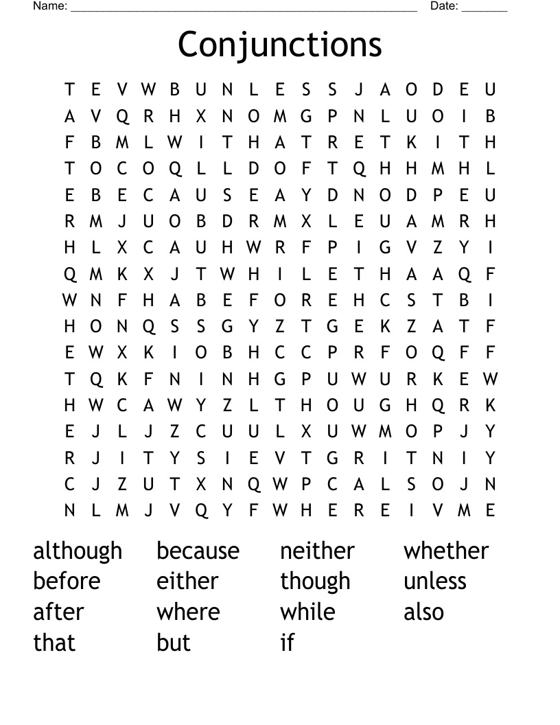 Conjunctions Word Search