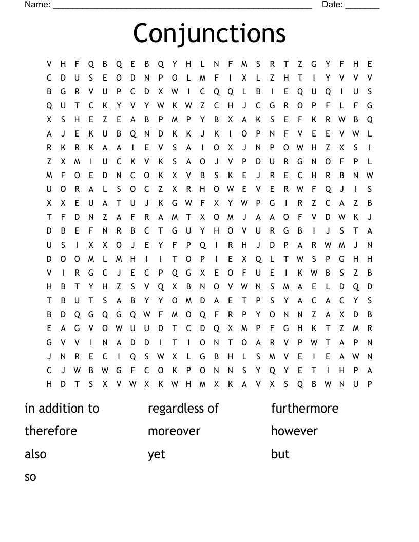 Conjunctions Word Search