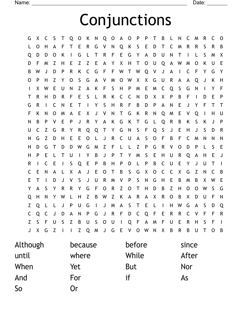 Conjunctions Word Search