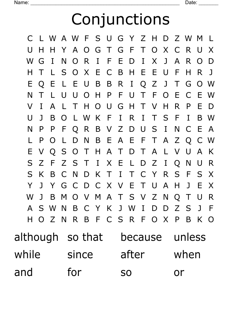 Conjunctions Word Search
