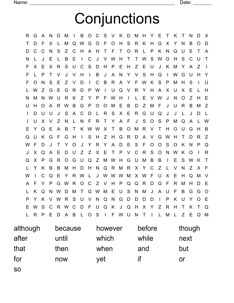Conjunctions Word Search