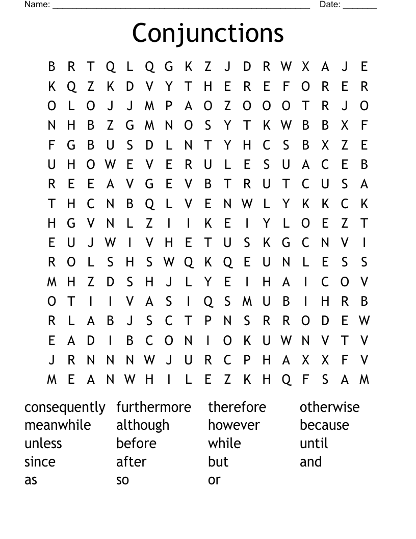 Conjunctions Word Search