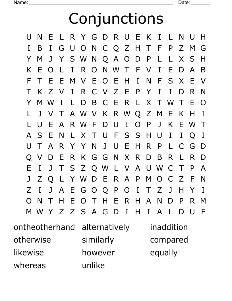 Conjunctions Word Search