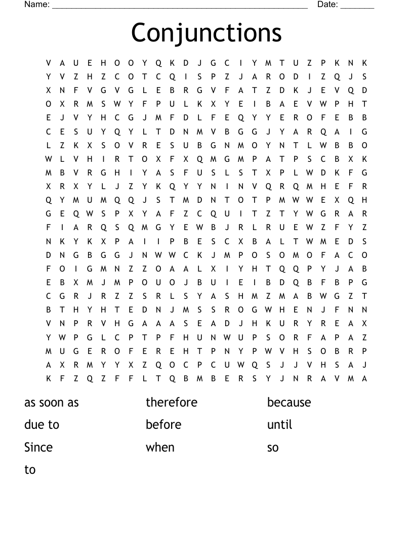 Conjunctions Word Search