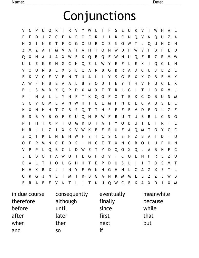 Conjunctions Word Search