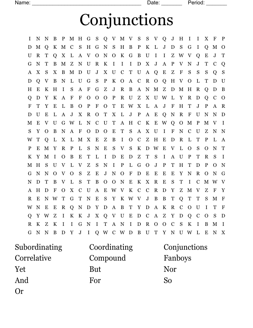 Conjunctions Word Search
