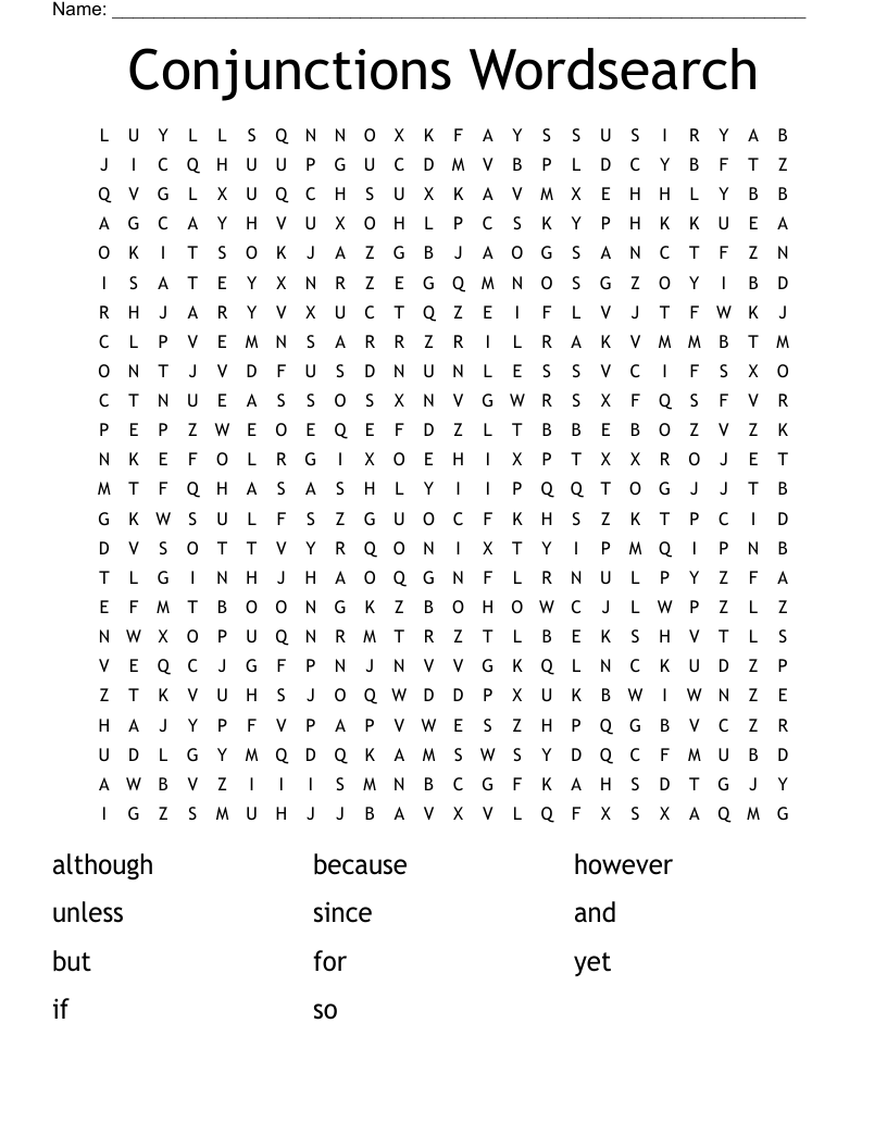 Conjunctions Wordsearch