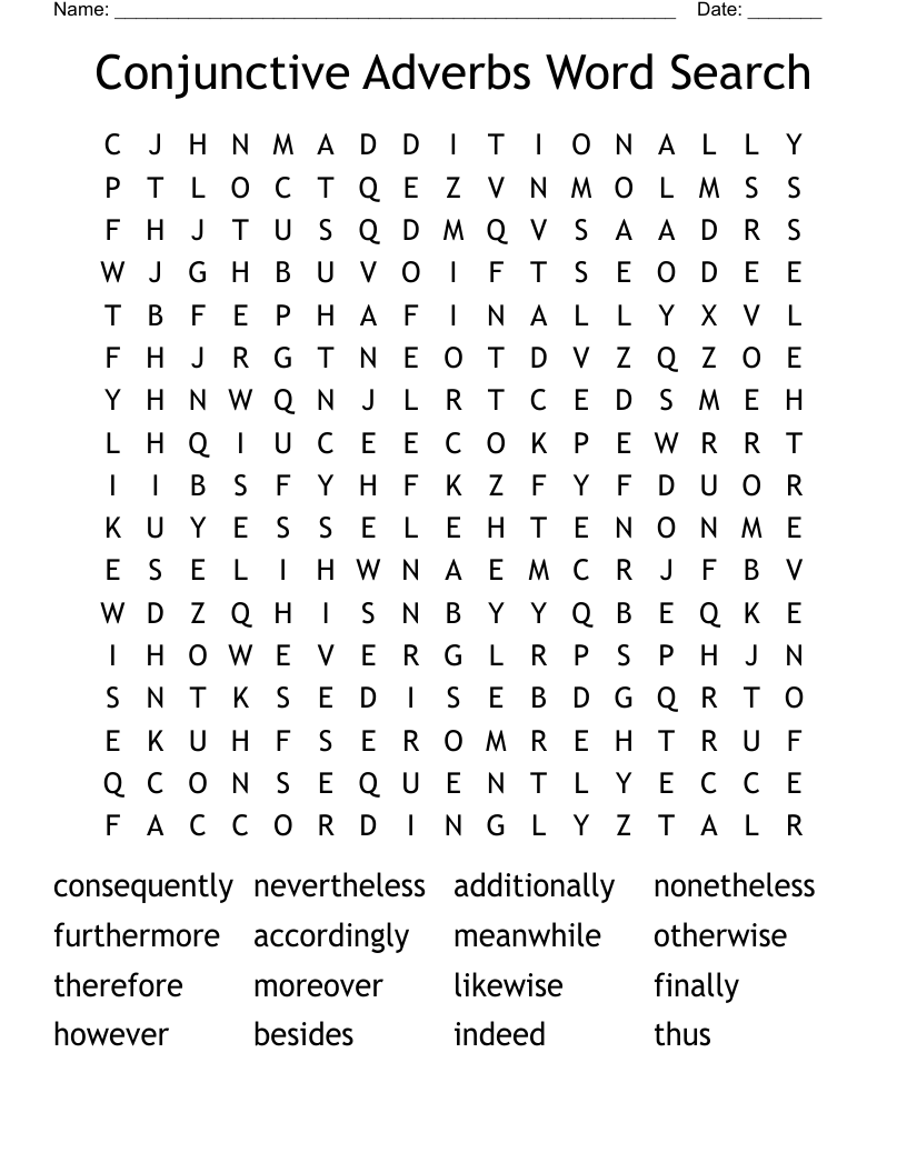 Conjunctive Adverbs Word Search