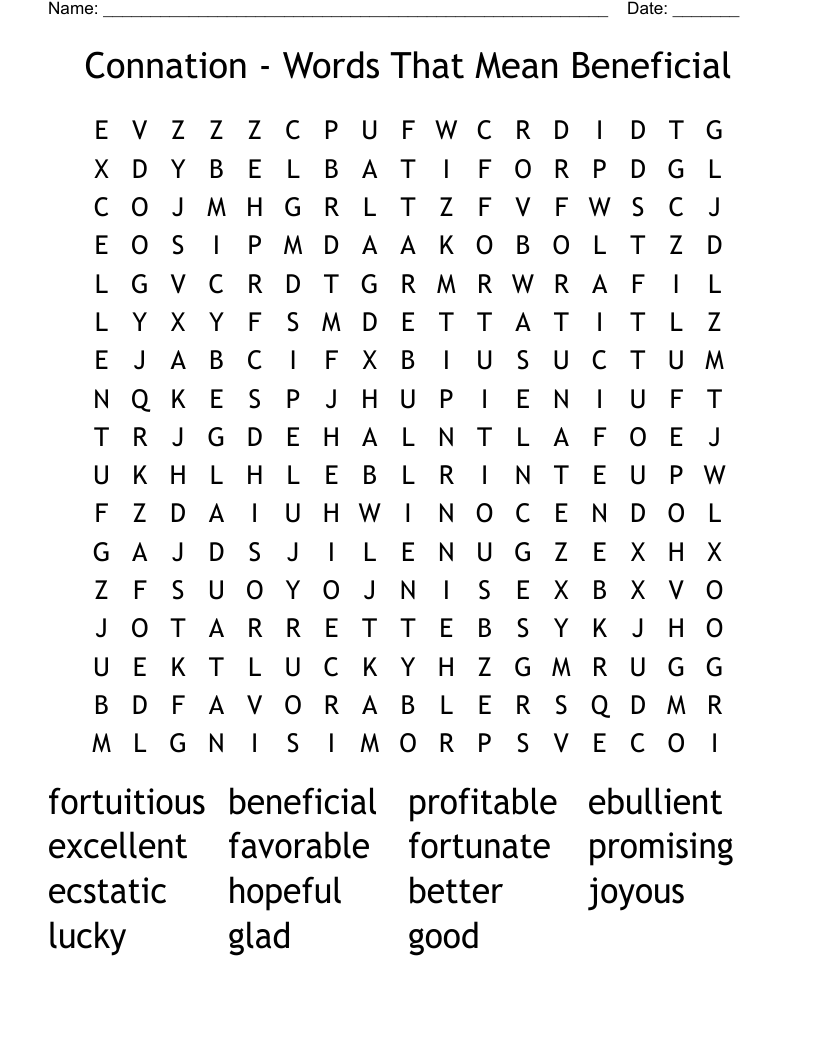 Connation - Words That Mean Beneficial Word Search