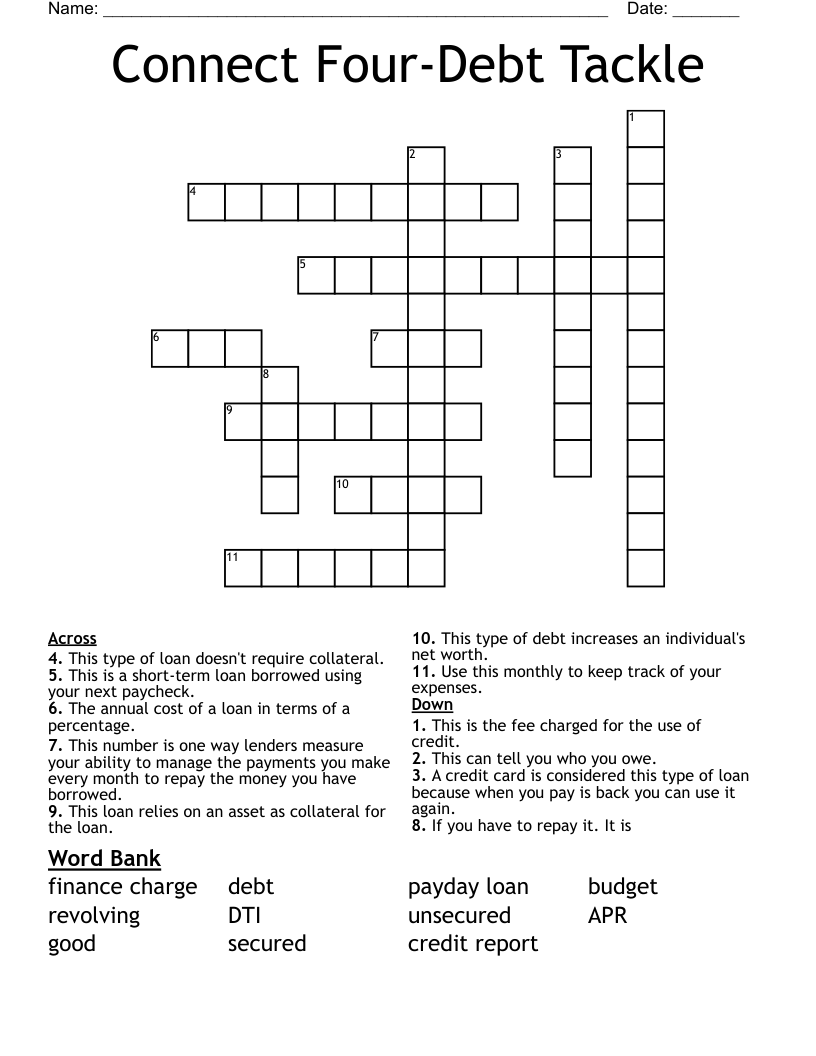 Connect Four-Debt Tackle Crossword