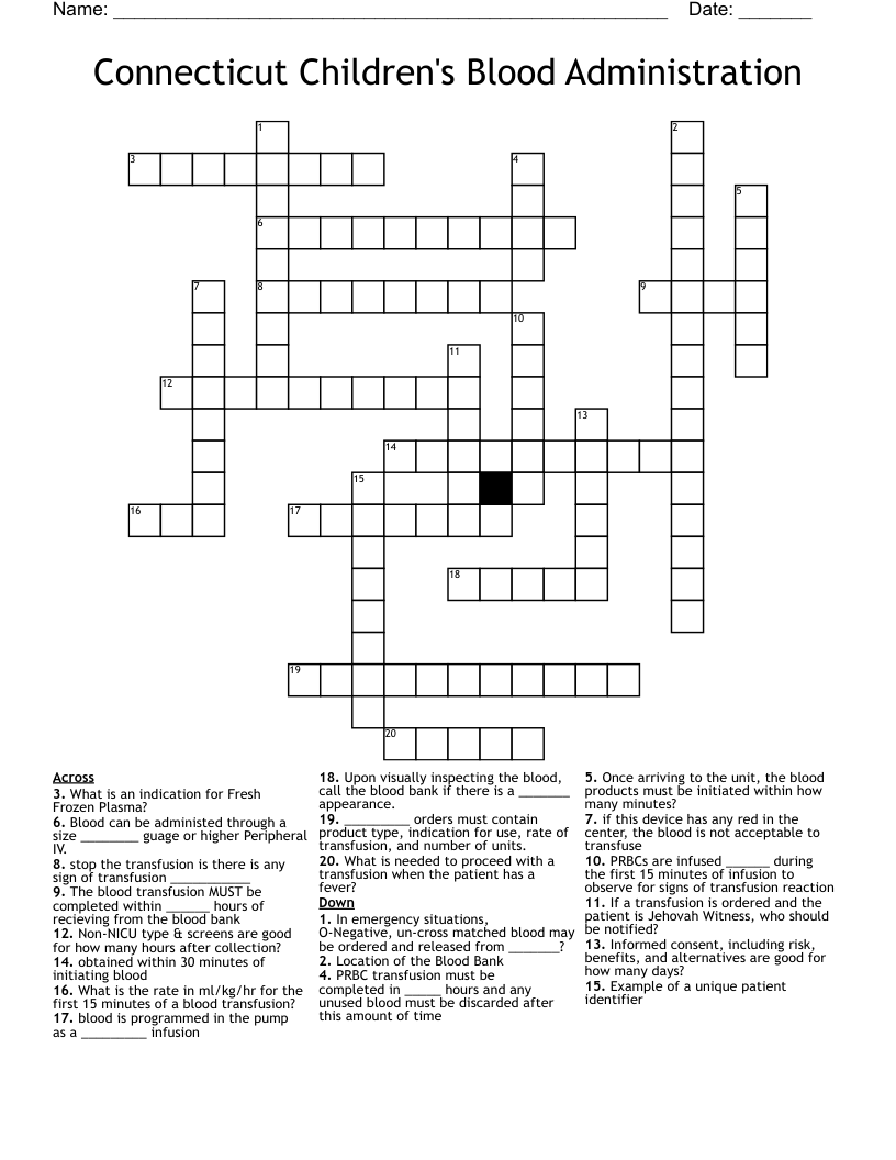 Connecticut Children's Blood Administration Crossword