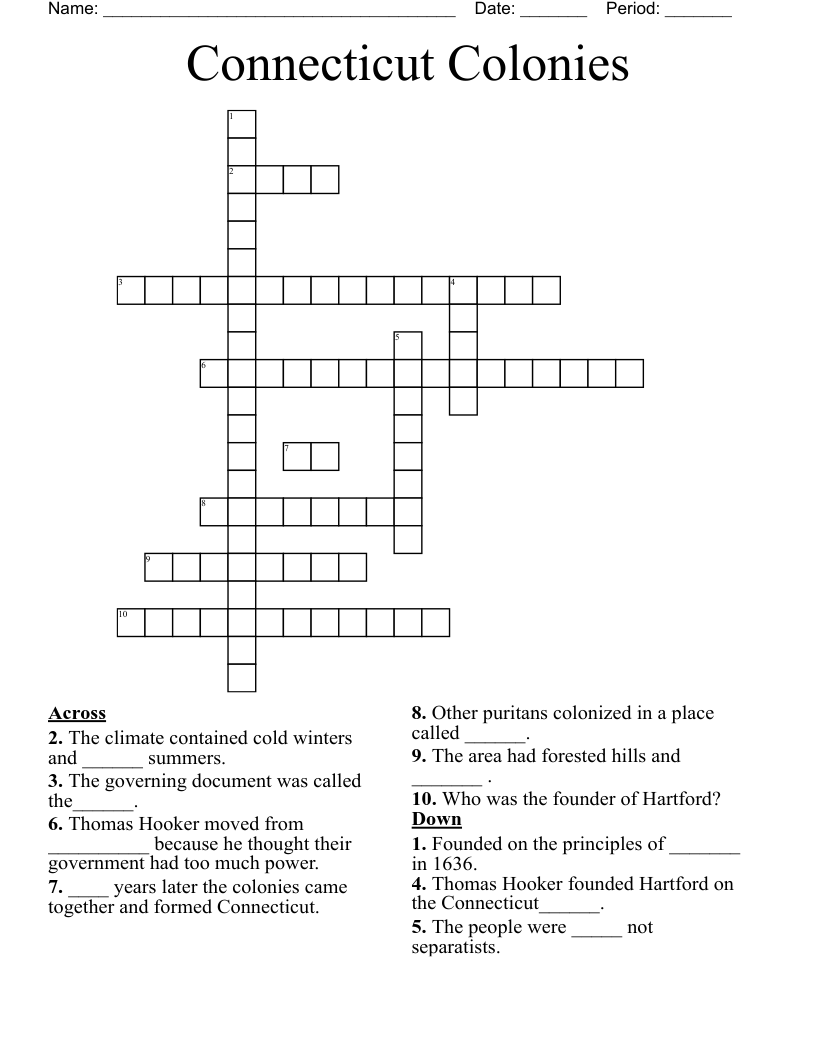 Connecticut Colonies Crossword