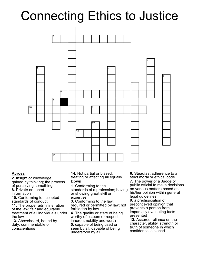 Connecting Ethics to Justice Crossword