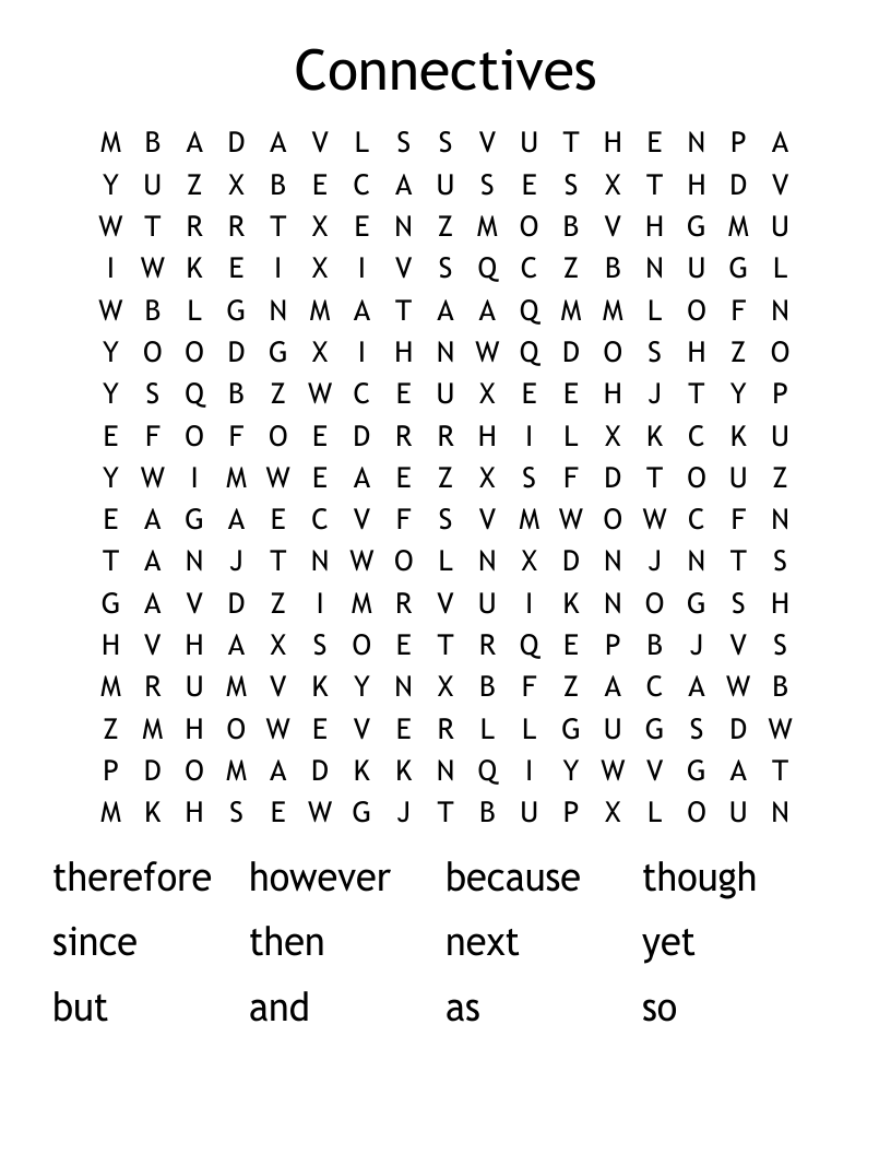 Connectives Word Search