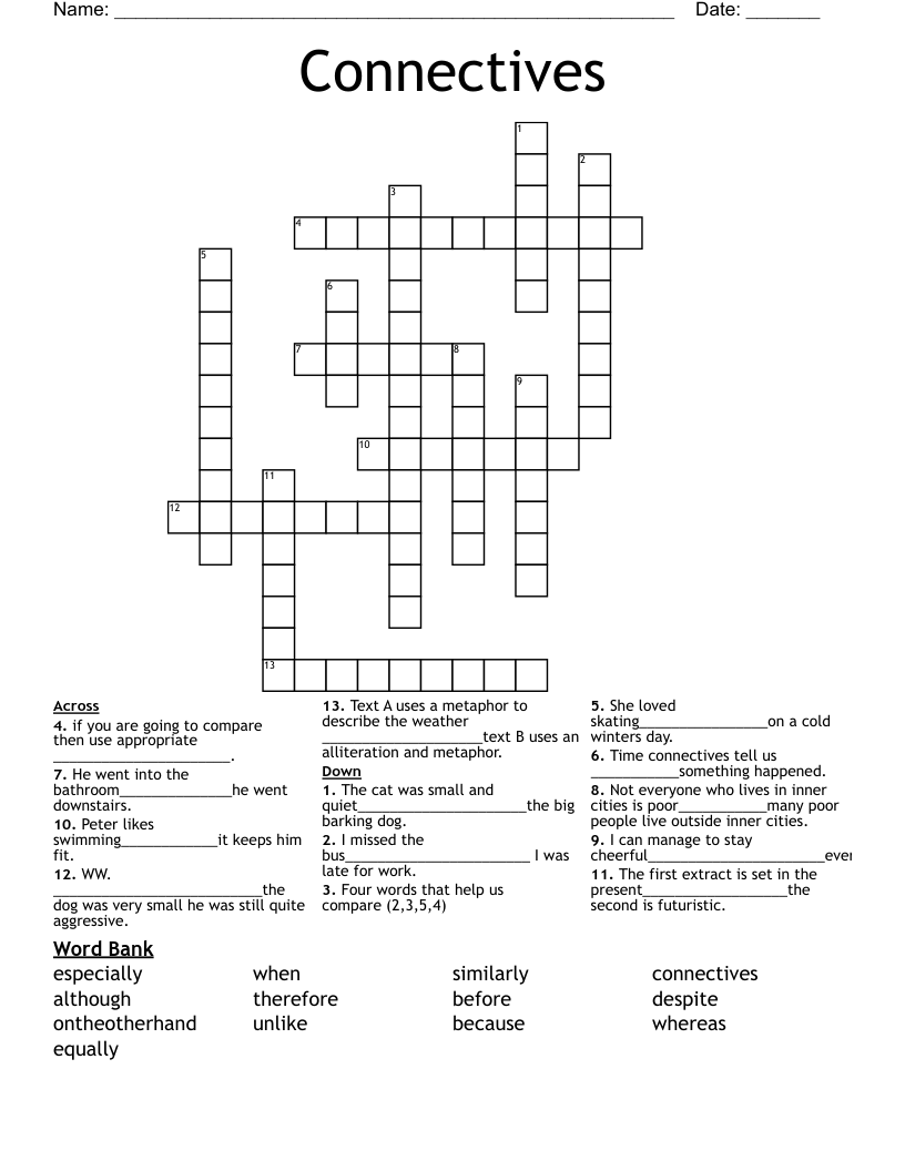 Connectives Crossword