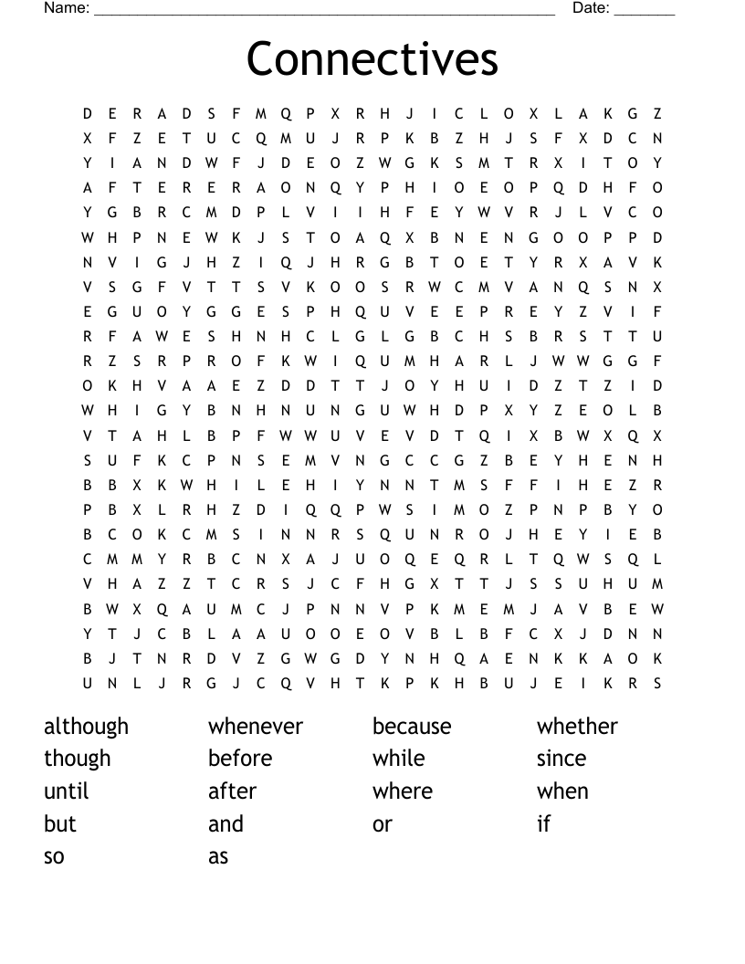 Connectives Word Search