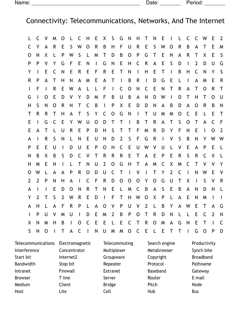 Connectivity: Telecommunications, Networks, And The Internet Word Search