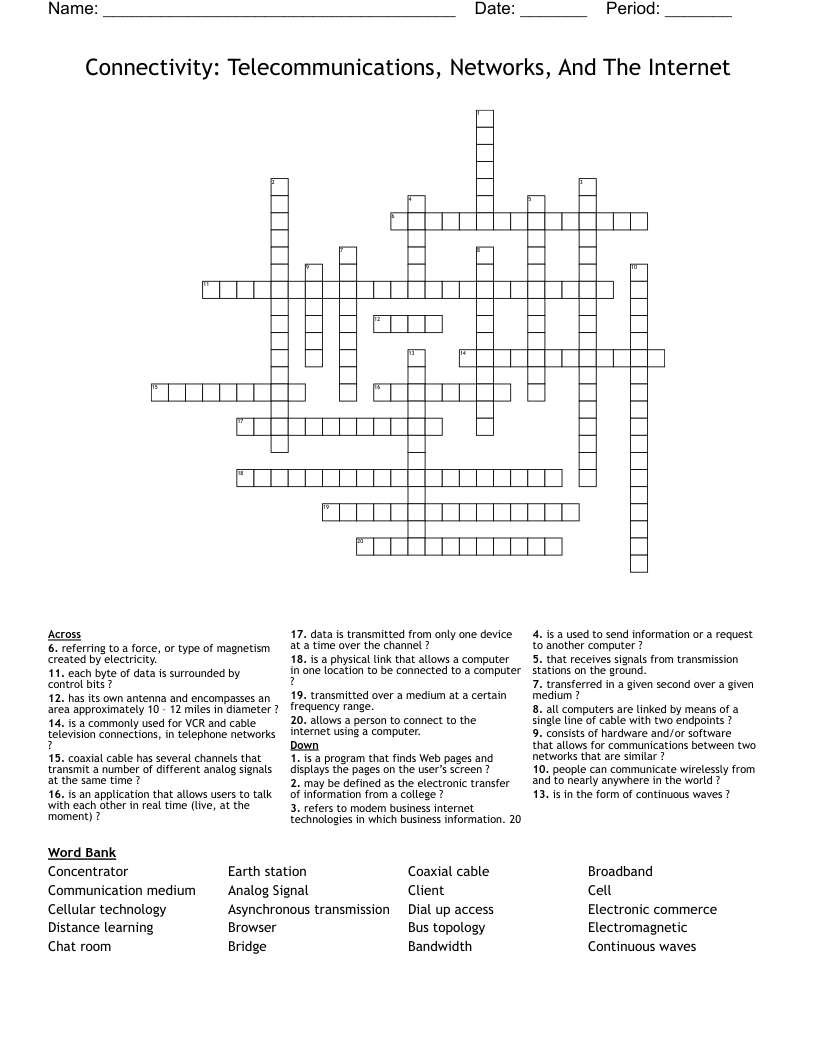 Connectivity: Telecommunications, Networks, And The Internet Crossword